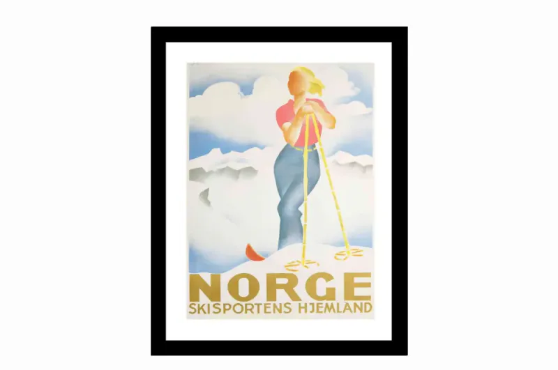 Bilde i glass sort treramme skisport 70x90*